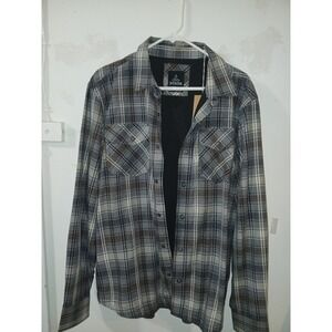 Prana Mens Organic Cotton Plaid Waffle Lined Flannel Shirt Grey Brown Medium NEW
